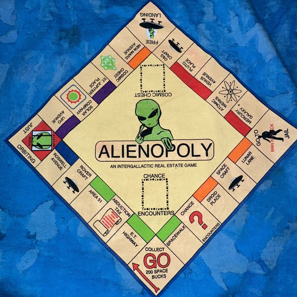 Vintage 90's Alienopoly Parody Tie Dye Tee • By Z Screenprints • size XL